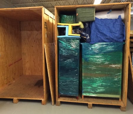 empty and loaded moving vault in Arlington MA